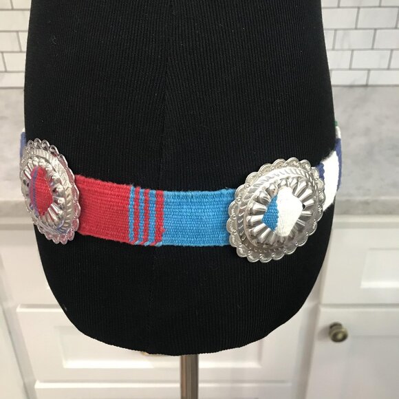 Southwestern Concho Belt Womens Multicolor Woven Sash Silver Tone Boho Western - Picture 3 of 6
